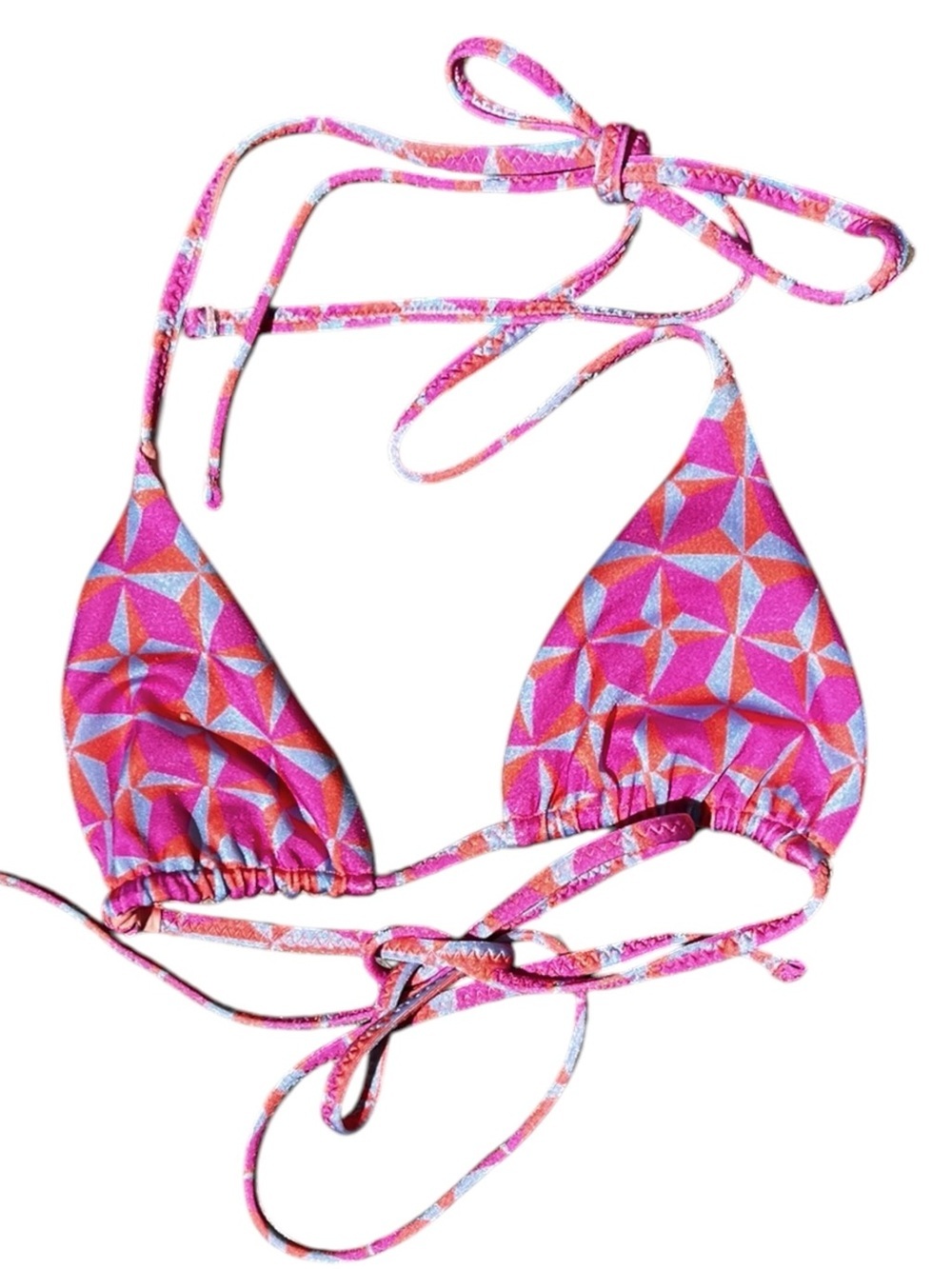 🌻EUC ONEONE Swimwear Pink Geometric Triangle Bikini Top Adjustable Ribbed Small